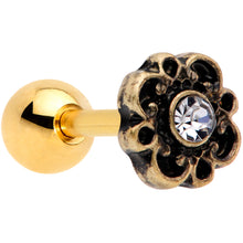 Load image into Gallery viewer, 16G 1/4 Clear Gem Gold Tone Flower Emblem Tragus Cartilage Earring