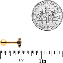 Load image into Gallery viewer, 16G 1/4 Clear Gem Gold Tone Flower Emblem Tragus Cartilage Earring