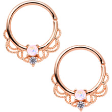 Load image into Gallery viewer, 14G 9/16 White Faux Opal Rose Gold Tone Fancy Nipple Ring Set