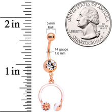 Load image into Gallery viewer, Clear Gem Rose Gold Tone Headphones Dangle Belly Ring
