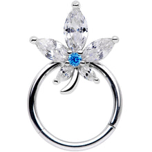 Load image into Gallery viewer, 16G 3/8 Clear Blue CZ Gem Marijuana Leaf Hinged Segment Ring