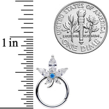 Load image into Gallery viewer, 16G 3/8 Clear Blue CZ Gem Marijuana Leaf Hinged Segment Ring