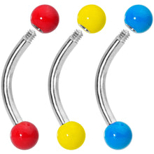 Load image into Gallery viewer, 16G 5/16 Red Yellow Blue Glow in the Dark Curved Barbell Set of 3