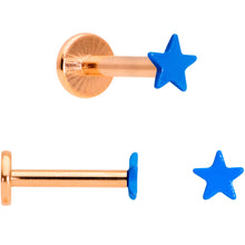 Load image into Gallery viewer, 16G 5/16 Rose Gold Tone Blue Glow Star Heart Labret Set of 3