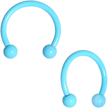 Load image into Gallery viewer, 16G 3/8 Light Blue Glow in the Dark Horseshoe Curved Barbell Set
