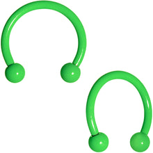 Load image into Gallery viewer, 16G 3/8 Green Glow in the Dark Horseshoe Curved Barbell Set