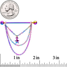 Load image into Gallery viewer, 14G Rainbow Star Triple Chain Dangle Industrial Barbell 38mm