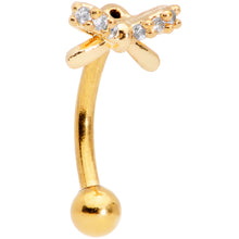 Load image into Gallery viewer, 16G 5/16 Clear Gem Gold Tone Ribbon Bow Curved Eyebrow Ring