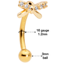 Load image into Gallery viewer, 16G 5/16 Clear Gem Gold Tone Ribbon Bow Curved Eyebrow Ring