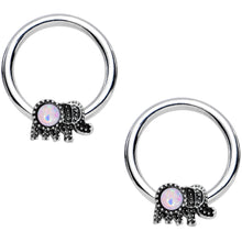 Load image into Gallery viewer, 14G 1/2 White Faux Opal Elephant BCR Captive Nipple Ring Set