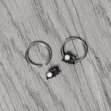 Load image into Gallery viewer, 14G 1/2 White Faux Opal Elephant BCR Captive Nipple Ring Set