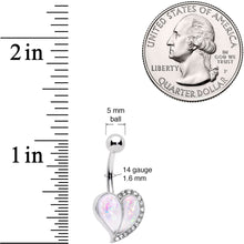 Load image into Gallery viewer, White Faux Opal Clear Gem Peachy Heart Belly Ring