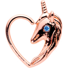 Load image into Gallery viewer, 16G 5/16 Blue Gem Rose Gold Tone Unicorn Left Heart Closure Ring