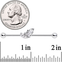 Load image into Gallery viewer, 14G Clear CZ Gem Fairy Leaf Industrial Barbell 38mm
