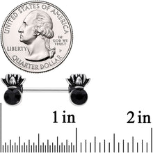 Load image into Gallery viewer, 14G 9/16 Black CZ Gem Lotus Flower Crown Barbell Nipple Ring Set