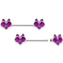 Load image into Gallery viewer, 14G 9/16 Clear Gem Purple Orchid Flower Barbell Nipple Ring Set