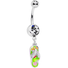 Load image into Gallery viewer, Clear Gem Pink Green Beach Flip Flop Sandal Dangle Belly Ring