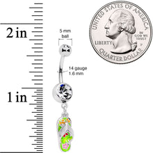 Load image into Gallery viewer, Clear Gem Pink Green Beach Flip Flop Sandal Dangle Belly Ring