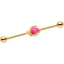 Load image into Gallery viewer, 14G Clear CZ Gem Gold Tone Pink Moon Industrial Barbell 38mm