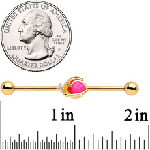 Load image into Gallery viewer, 14G Clear CZ Gem Gold Tone Pink Moon Industrial Barbell 38mm