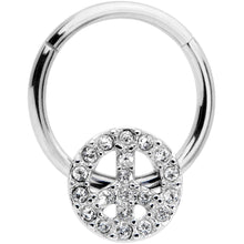 Load image into Gallery viewer, 16G 3/8 Clear Gem Retro Peace Sign Hinged Segment Ring