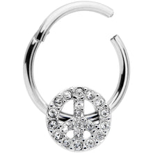 Load image into Gallery viewer, 16G 3/8 Clear Gem Retro Peace Sign Hinged Segment Ring