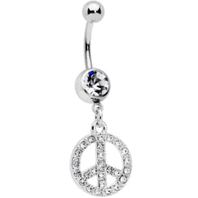Load image into Gallery viewer, Clear Gem Peace Sign Dangle Belly Ring