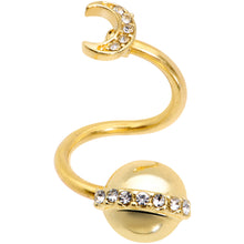 Load image into Gallery viewer, 14G 1/2 Clear Gem Gold Tone Saturn Moon Spiral Twister Belly Ring