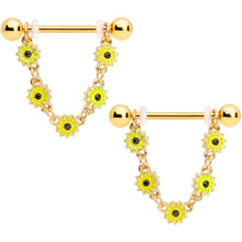 Load image into Gallery viewer, 14G 3/4 Gold Tone Yellow Sunflower Dangle Nipple Ring Set