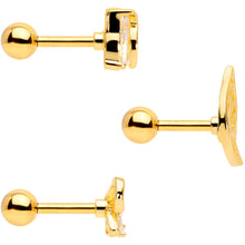Load image into Gallery viewer, 16G 5/16 Clear CZ Gem Gold Tone Bow Cartilage Tragus Set of 3