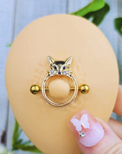 Load image into Gallery viewer, 14G 13/16 Clear Black Gem Gold Tone Fox Nipple Shield Set