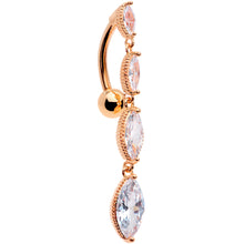 Load image into Gallery viewer, Clear CZ Gem Rose Gold Tone Waterfall Dangle Top Mount Belly Ring
