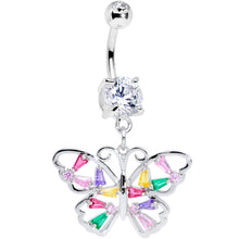 Load image into Gallery viewer, Green Pink Red CZ Gem Spring Butterfly Dangle Belly Ring
