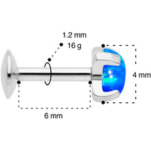 Load image into Gallery viewer, 16G 1/4 4mm Blue Syn Opal G23 Titanium Internal Thread Labret