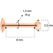 Load image into Gallery viewer, 16G 5/16 2mm Syn Opal Rose Gold G23 Titanium Internal Thread Labret
