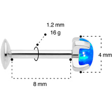 Load image into Gallery viewer, 16G 5/16 4mm Blue Syn Opal G23 Titanium Internal Thread Labret