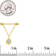 Load image into Gallery viewer, 14G 5/8 Aurora Gem Gold Tone Sun Moon Dangle Nipple Ring Set