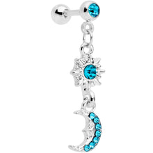 Load image into Gallery viewer, 16G 1/4 Aqua Gem Moon Dangle Cartilage Tragus