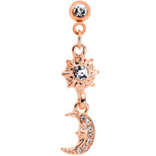 Load image into Gallery viewer, 16G 1/4 Clear Gem Rose Gold Tone Moon Dangle Cartilage Tragus