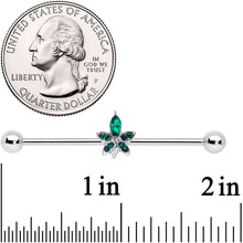 Load image into Gallery viewer, 14G Green Gem Beautiful Flower Industrial Barbell 38mm