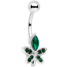 Load image into Gallery viewer, Green Gem Beautiful Flower Belly Ring