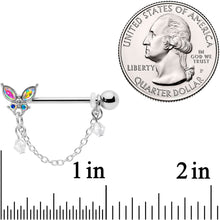 Load image into Gallery viewer, 14G 5/8 Aurora Gem Butterfly Dangle Nipple Ring Set