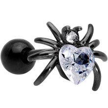 Load image into Gallery viewer, 16G 1/4 Clear Gem Black Heart Spider Cartilage Tragus