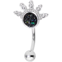 Load image into Gallery viewer, Black Faux Druzy Clear Gem Crest Belly Ring