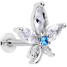 Load image into Gallery viewer, 16G 5/16 Clear Blue CZ Gem Marijuana Leaf Labret Monroe Tragus