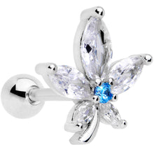 Load image into Gallery viewer, 16G 1/4 Clear Blue CZ Gem Marijuana Leaf Labret Monroe Tragus