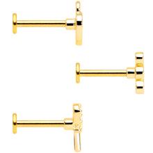 Load image into Gallery viewer, 16G 5/16 Clear Gem Gold Tone Lock Key Labret Tragus Set of 3