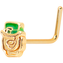 Load image into Gallery viewer, 22G 5/16 Green Gold Tone Lucky Leprechaun L Shaped Nose Ring