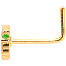 Load image into Gallery viewer, 22G 5/16 Green Gold Tone Lucky Leprechaun L Shaped Nose Ring