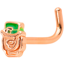 Load image into Gallery viewer, 18G 5/16 Green Rose Gold Tone Lucky Leprechaun L Shaped Nose Ring
